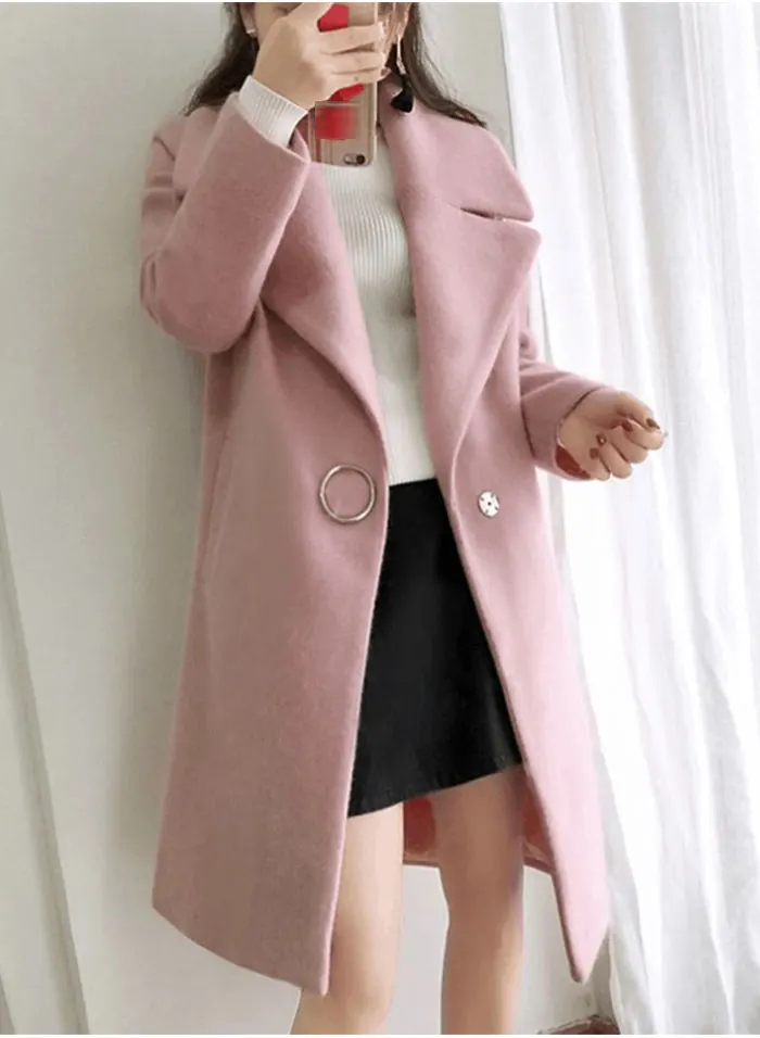 New Thin Wool Blend Coat Women Long Sleeve Turn-down Collar Outwear Jacket Casual Autumn Winter Elegant Overcoat Leisure