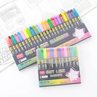 12 24 colors double line outline pen set metallic color highlighter paint marker pen for art painting writing school supplies