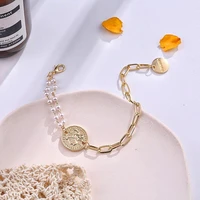 fashion charm pearl bracelet for women high quality armband steampunk lock chunky chain bracelets friend couple jewelry