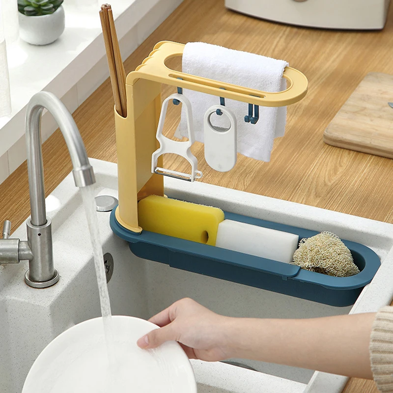

Telescopic Sink Shelf Kitchen Sinks Organizer Soap Sponge Holder Sink Drain Rack Storage Basket Kitchen Gadgets Accessories