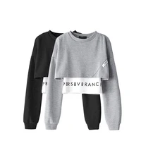 womens 2021 spring autumn fake two pices t shirt female casual streetwear long sleeve o neck pullover hoodie for women