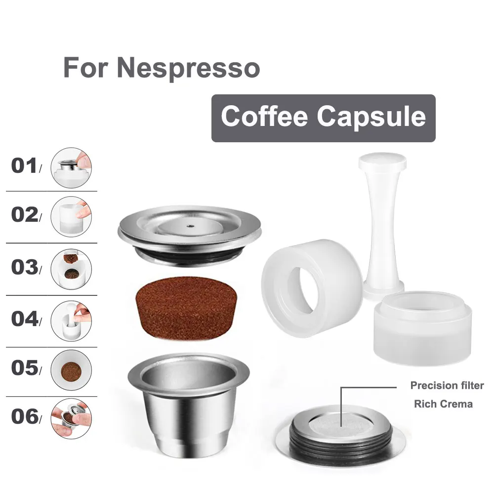 Многоразовые кофейные капсулы RECAFIMILCrema для Nespresso ppTamper дозирующие из нержавеющей