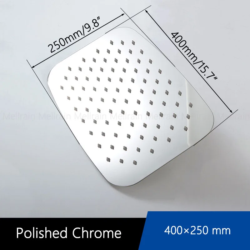 Chrome 16 inch Черная и хромированная ультратонкая душевая головка дождя в форме скругленного прямоугольника дизайн из нержавеющей стали аксессуары для душевой и ванной Топ распыления - Цвет: Chrome 16 inch