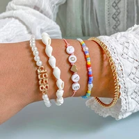 ingesight z imitation pearl chain natural shell conch bracelets bangles acrylic letter beaded bracelets female wrist jewelry