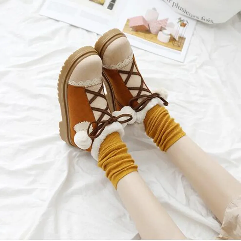 Винтаж круглый носок Симпатичные тапочки с узором в виде маленькими пушистыми