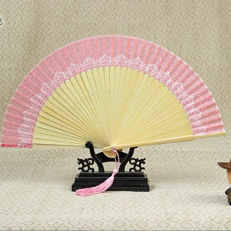 Китайский ручной вентилятор Складной японский для танцев кружевная шелковая
