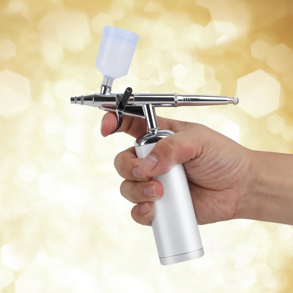 Airbrush Mini Air Compressor Spray Gun Kit Rechargeable Handheld Portable with 0.3mm Needle for Makeup Nails Art Tattoo