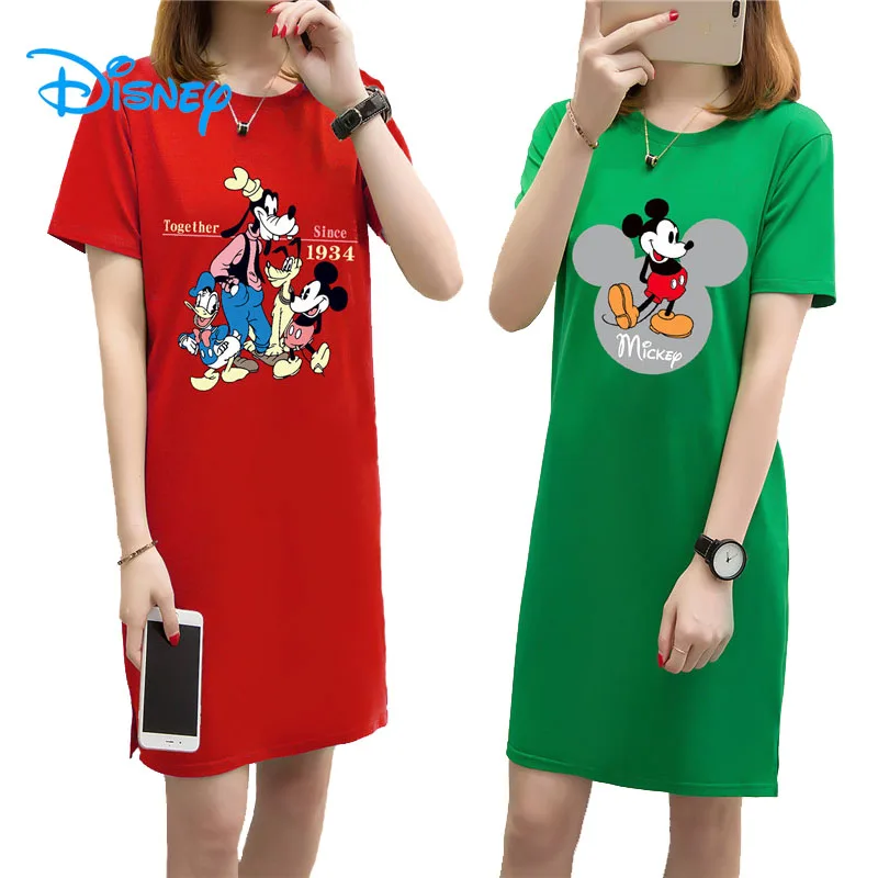 Женское летнее платье с круглым вырезом и коротким рукавом Disney Mickey Minnie Mouse Goofy Donald