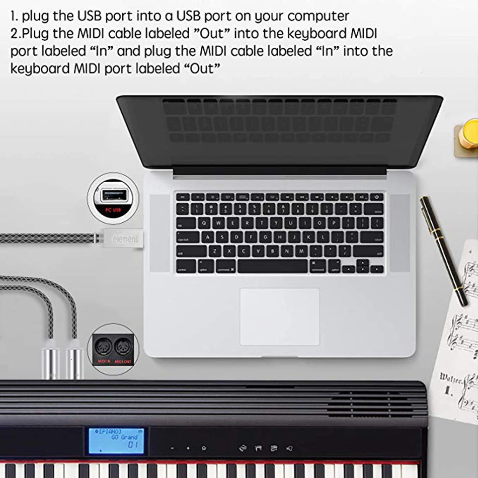 Элемент Электрический пианино барабан MIDI кабель к USB в-OUT конвертер, Интерфейсный Кабель-адаптер для ПК/ноутбука/Mac