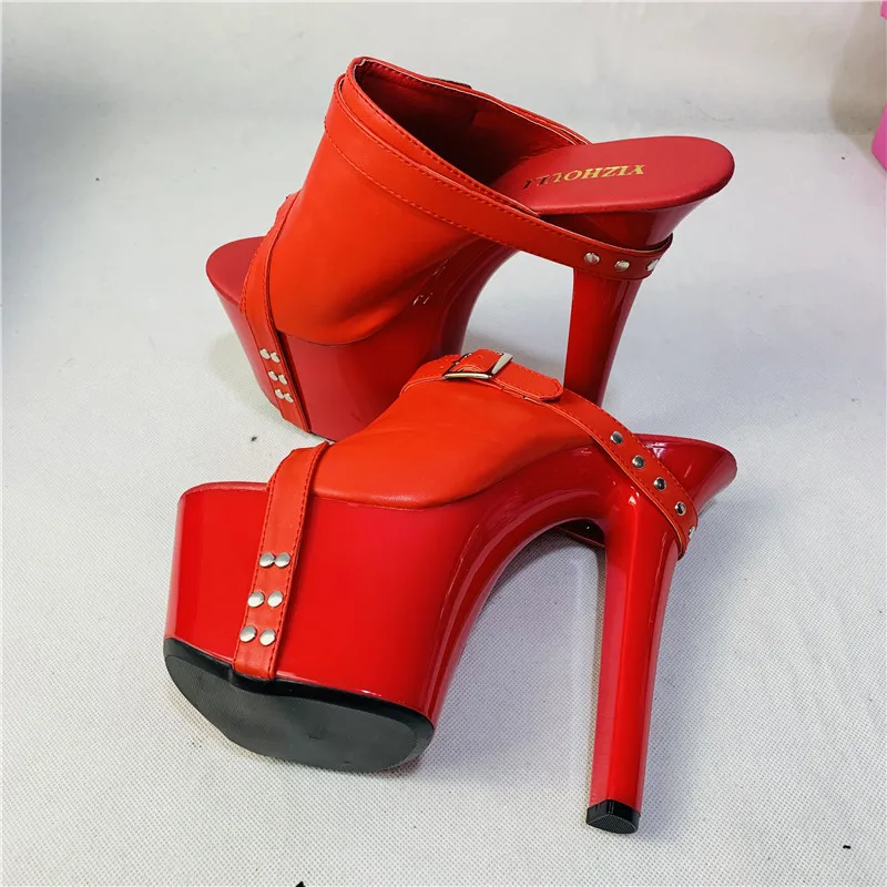 Rivet embellished women's high heel 17cm slippers 7 inch hand-made dancing shoes | Спорт и развлечения