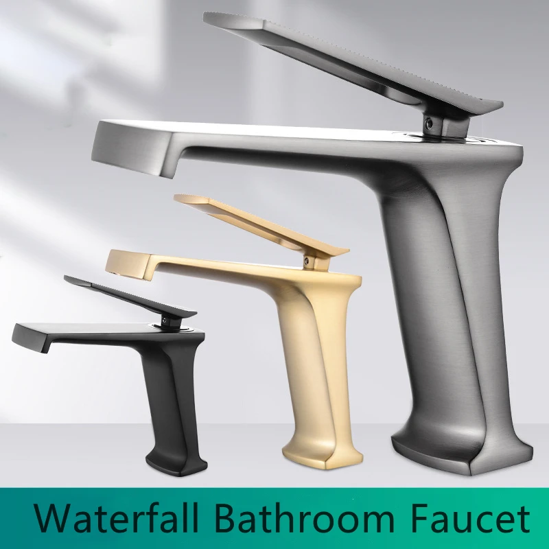 

Black Waterfall Basin Faucet Deck Mounted Cold Hot Water Mixer Tap Brass Chrome Vanity Vessel Sink Crane Ceramic Plate Spool