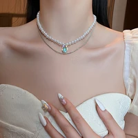 japanese and korean fashion personality freshwater pearl drop zircon necklace female temperament exquisite clavicle chain