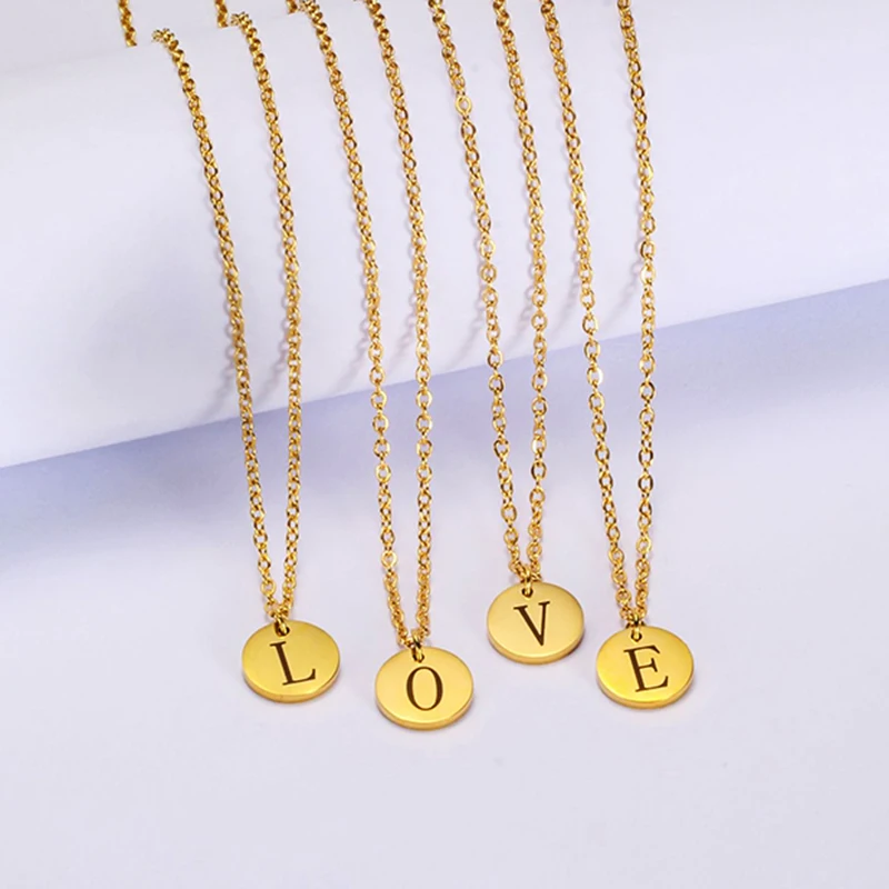 

Маленькая круглая подвеска KIOOZOL золотого цвета с 26 буквами, ожерелье из нержавеющей стали для женщин, модные ювелирные изделия bestfriends 343 KO1