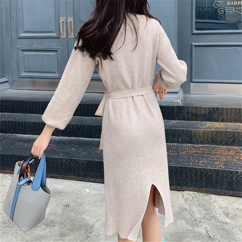 Модное платье-свитер женские вязаные свитера платья для женщин свитер с высокой