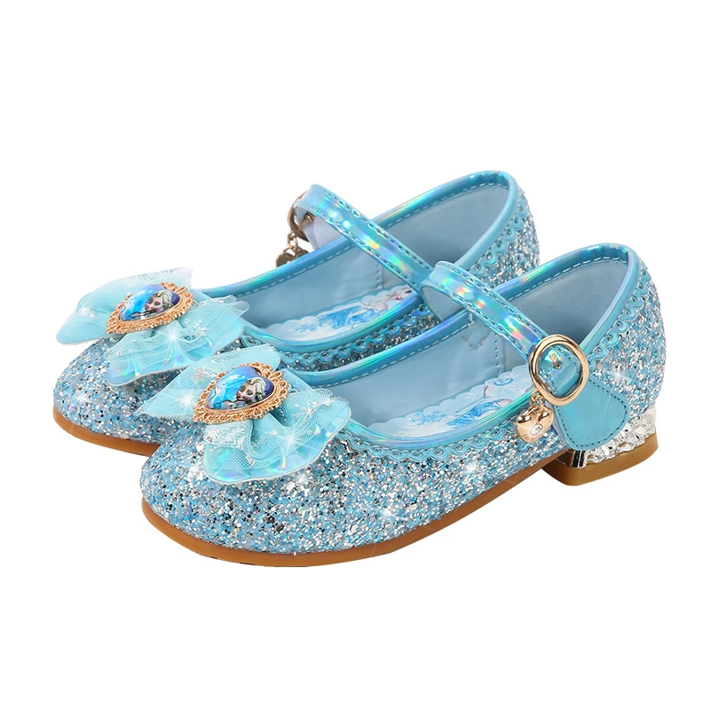 Детские летние туфли с кристаллами Модные балетки милым бантом Эльзы из