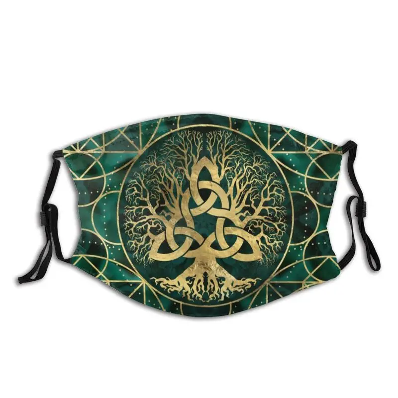 

Tree Of Life With Triquetra Breathable Mouth Face Mask Unisex Vikings Dustproof Mask with Filters Protection Respirator Muffle