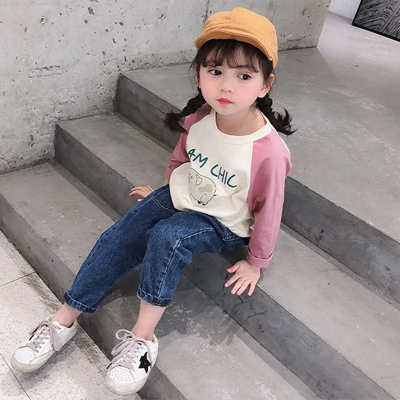 Джинсы для девочек от 3 до 8 лет повседневные брюки с эластичным поясом шаровары