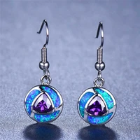earrings fire round wedding blue women fashion jewelry opal