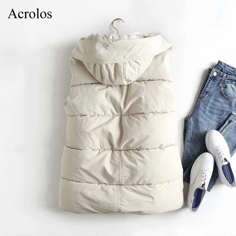 Женский Теплый однотонный жилет без рукавов в Корейском стиле Зимний