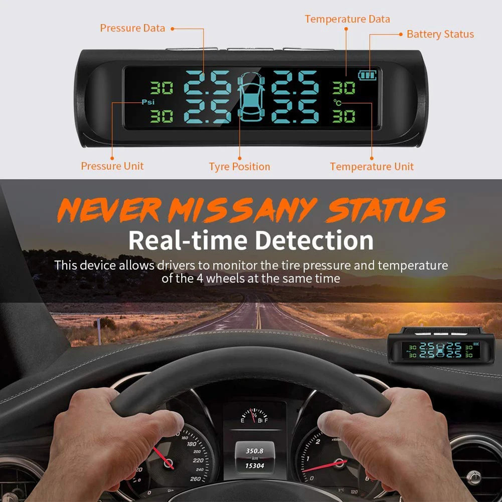 

AN001 Solar Car TPMS LCD Tire Pressure Monitoring System with 4 Sensors