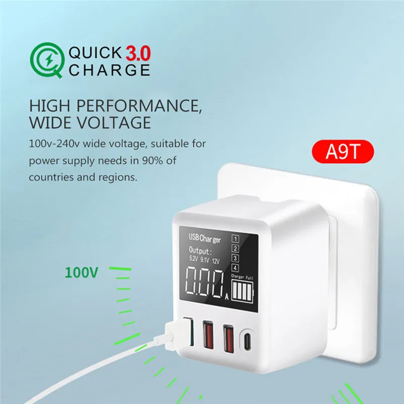 Портативное мини зарядное устройство USB Type C 30 Вт QC3.0 быстрое со светодиодным