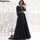 Черное марокканское платье-Кафтан Eightree, вечернее платье с кружевными аппликациями, бисером, длинным рукавом, арабское, мусульманское платье для официальной вечеринки