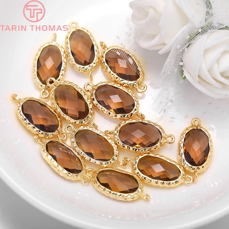 4PCS 9x20MM Hole 1MM 24k Gold Color Brass Long Oval Colourful Glass 2 Holes Connect Charms Diy Jewelry Findings Accessories | Украшения и