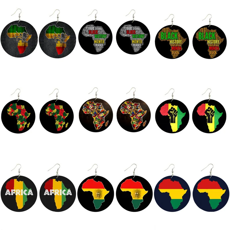 Оптовая цена круглые деревянные серьги для женщин с Африканским духом мира -