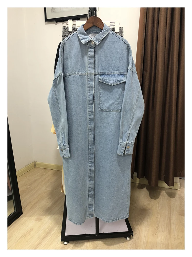 Женская джинсовая куртка с карманами Повседневная Длинная свободная в