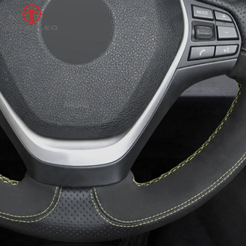 

LQTENLEO Black Genuine Leather Suede Steering Wheel Cover For BMW F20 F21 F22 F23 118i 120i 125i 120d 218i 228i 420i 430i 435i