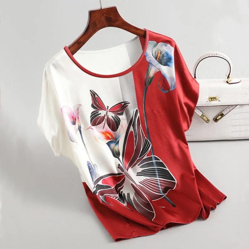 Размера плюс с рукавами летучая мышь в винтажном стиле С рисунком бабочки модная