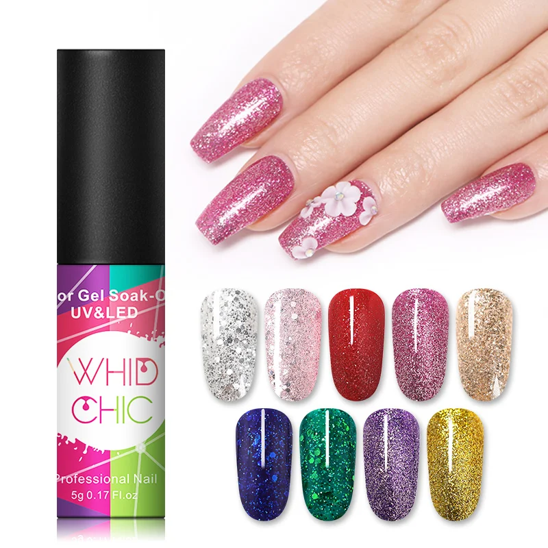 WHID Шикарный Блестящий светодиодный Гель лак для ногтей со сверкающими