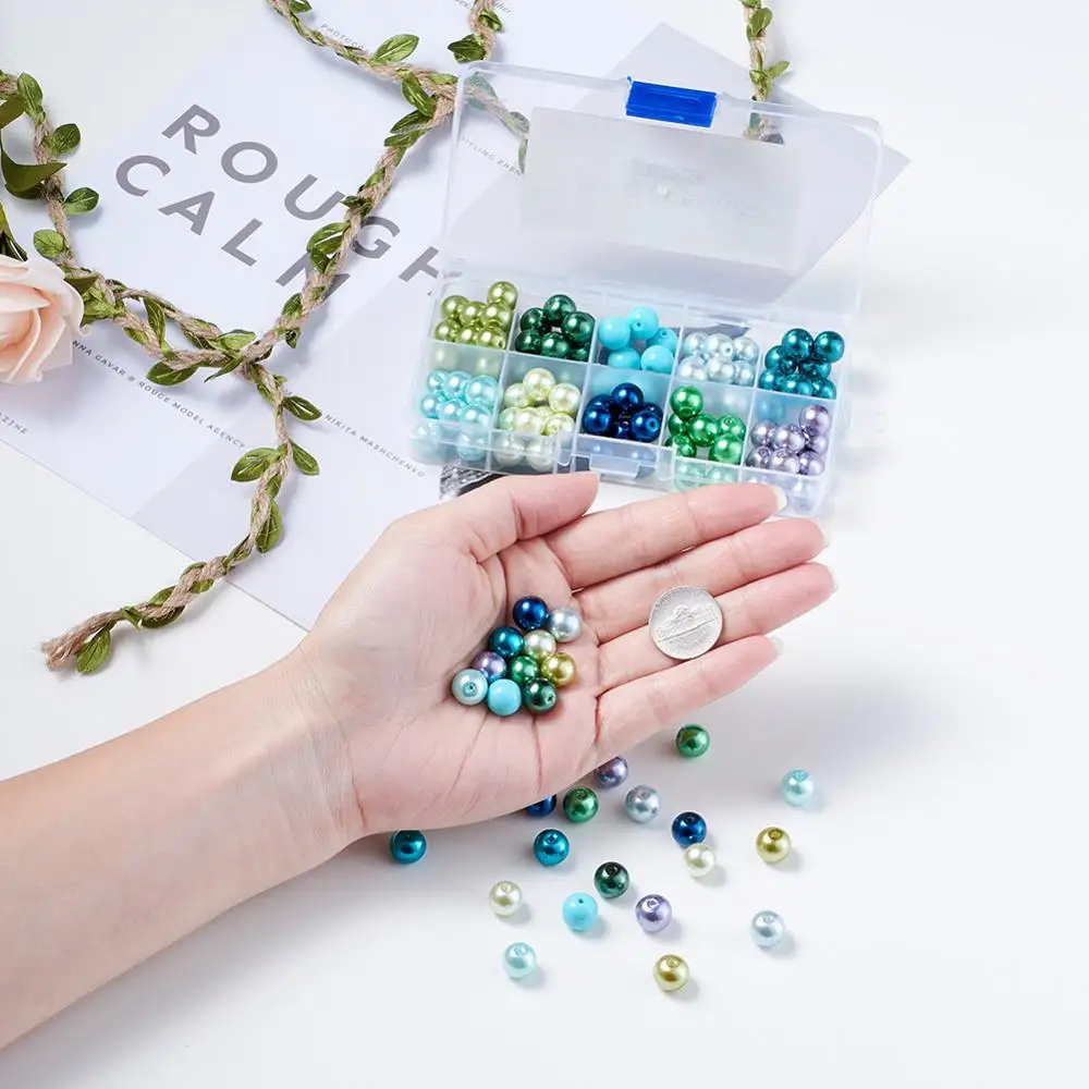 Круглые перламутровые стеклянные жемчужные шарики 1 коробка для