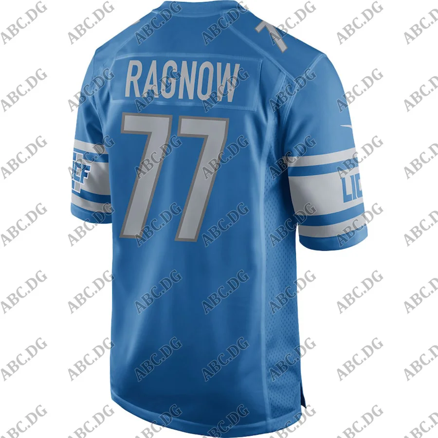 

Customized Stitch American Football Jersey Men Women Kid Youth Detroit Frank Ragnow Blue Game Player Jersey