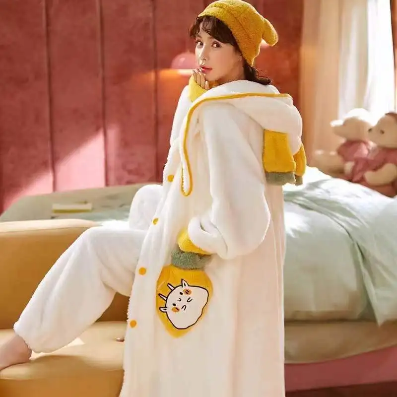 Winter Warm Coral Fleece Pajamas Set Women Thick 2 Piece/Set Long Sleeves Trousers Pyjamas Suit  Soft Nightwear