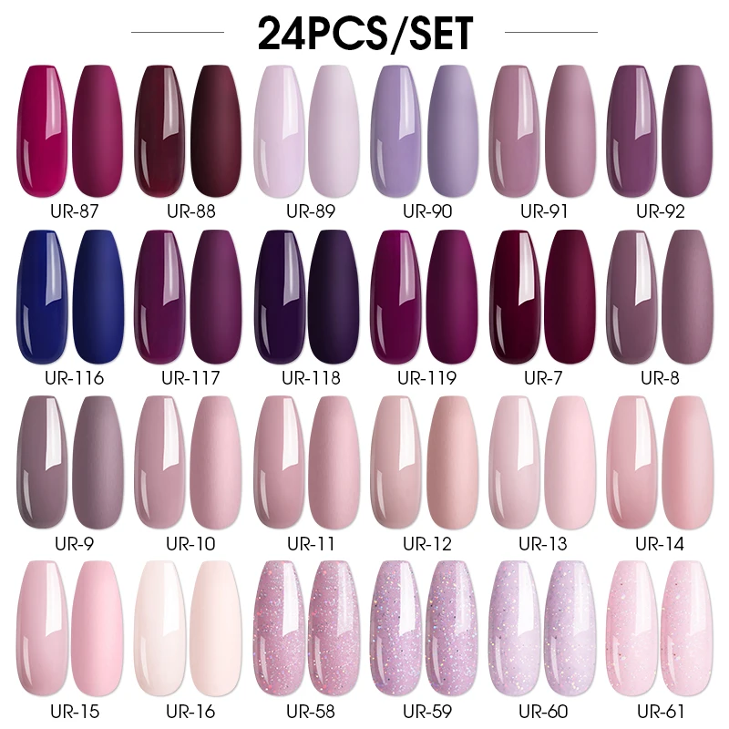 

UR SUGAR Pink Series 24 Colors Gel Nail Polish Set Kit Glitter iridescent Soak Off UV Gel Nail Varnish Kit
