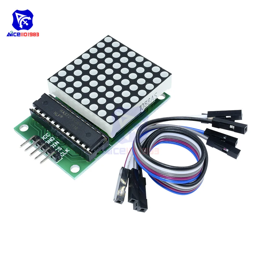 Diymore MAX7219 8x8 Красный светодиодный точечный матричный общий катодный модуль MCU светодиодный модуль дисплея для Arduino - Цвет: with Dupont Cable