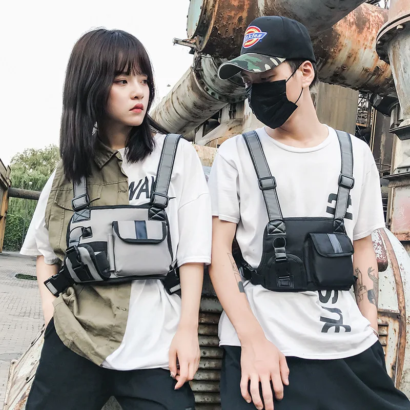 Fashion Chest Pack Two Colors Multi-pocket Tactical Vest Unisex Cool Functional Shoulder Anti Theft Waist Backpack | Спорт и