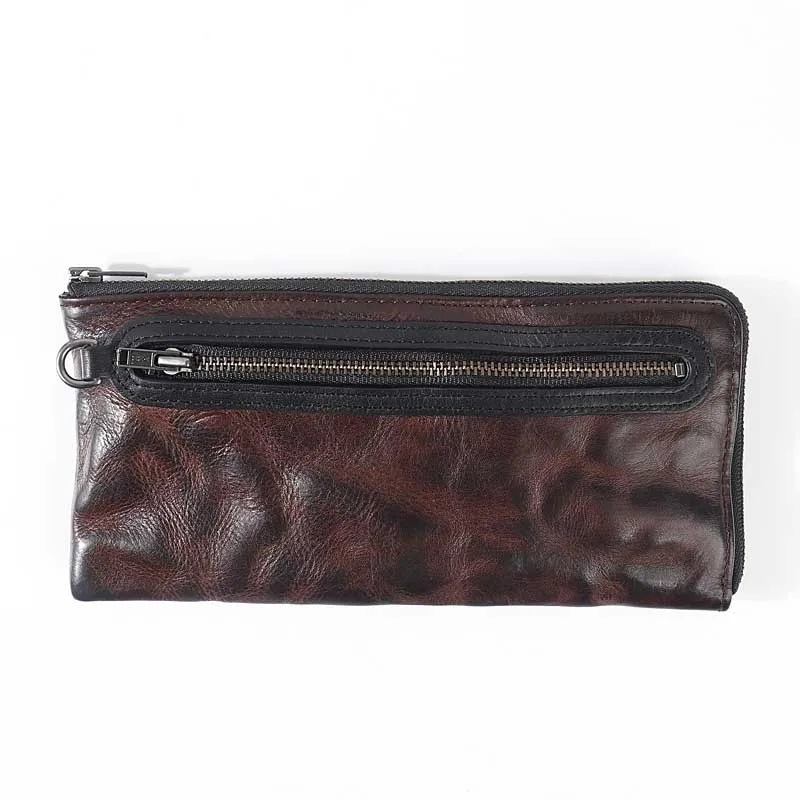 Кошелек из натуральной кожи мужской роскошный винтажный ручной работы длинный