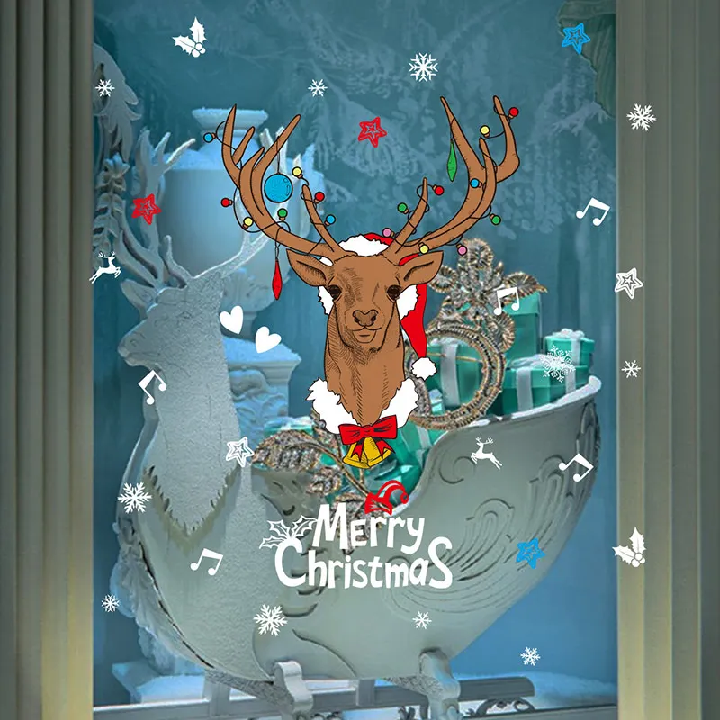 Рождественская оконная стеклянная паста наклейка Снежный стикер оленя