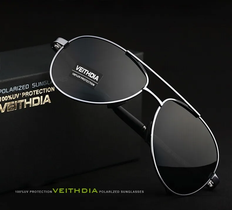 Мужские солнцезащитные очки-авиатор VEITHDIA, брендовые дизайнерские очки с поляризационными стеклами, модель 1306