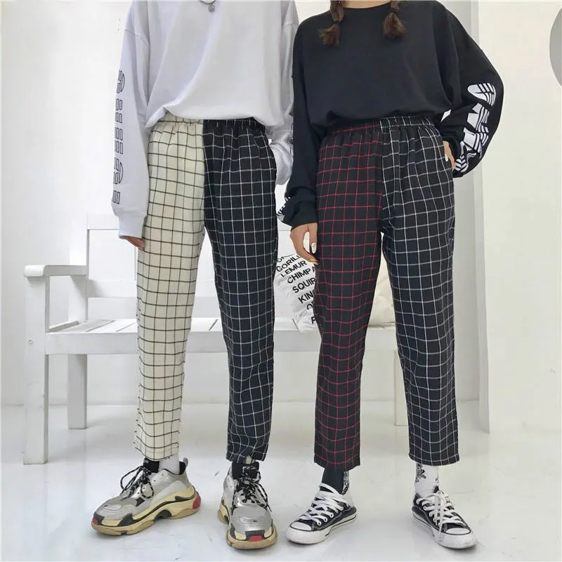 Винтажные платные лоскутные брюки Harajuku женские мужские эластичные с высокой