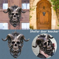 horned skull hanging door knocker retro skeleton head art door ring home decoration resin craft decorative door handle ring