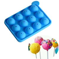 12 units holes silicone round ball cake pop molds diy lollipop tray chocolate moulds set baking ice tray stick tool silicon