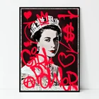 Граффити искусство Англия королева Холст Картина королева Елизавета II постеры печать абстрактная поп-арт СТЕНА картина домашнее настенное Искусство Декор