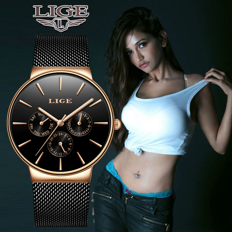 LIGE для женщин часы класса Люкс Брендовые женские повседневные Relogio Feminino + коробка