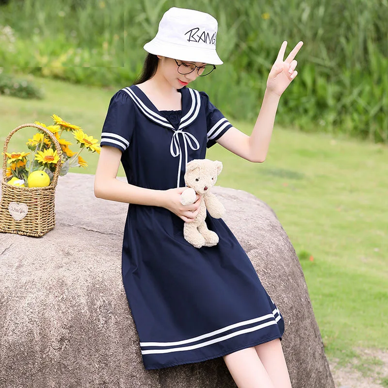 Летнее японское платье для школьной формы милое в стиле моряка с воротником