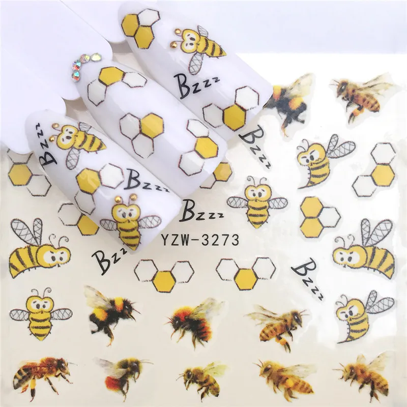 

1pcs Slider Nail Sticker Cute Cartoon Bee Decals Summer Marine Life Designs For Nail Art Watermark Tattoo Decorations
