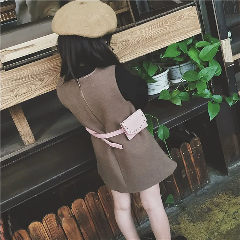 Детская поясная сумка кошелек из искусственной кожи с заклепками однотонная