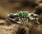 Винтажные Модные кольца для женщин Серебряное кольцо Сова на ветке натуральный изумруд драгоценный камень бриллиант обручальное кольцо для свадебной вечеринки